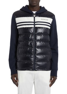 Moncler Quilted 750 Fill Power Down & Cotton Knit Hooded Cardigan