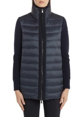 Moncler Quilted Down & Wool Long Cardigan in Navy at Nordstrom