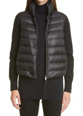 Moncler Quilted Down & Wool Short Cardigan in Black at Nordstrom