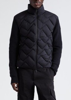 Moncler Quilted Mixed Media Virgin Wool Blend Down Jacket
