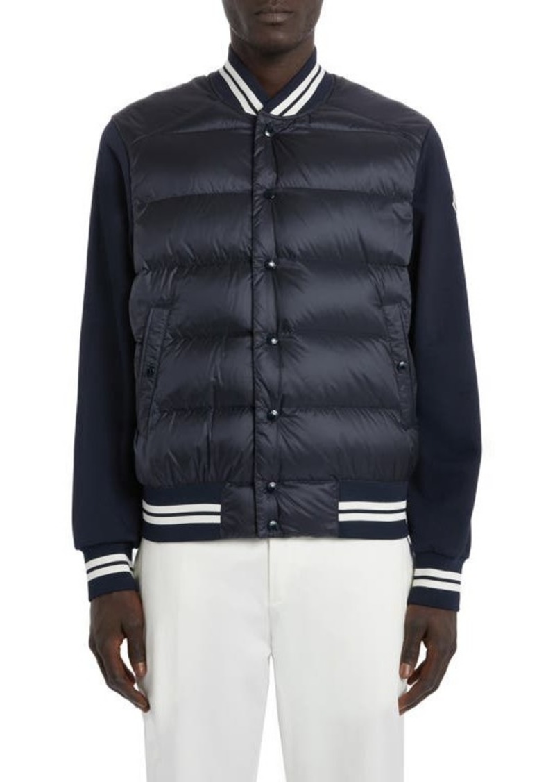 Moncler Quilted Nylon & Cotton Knit Varsity Cardigan