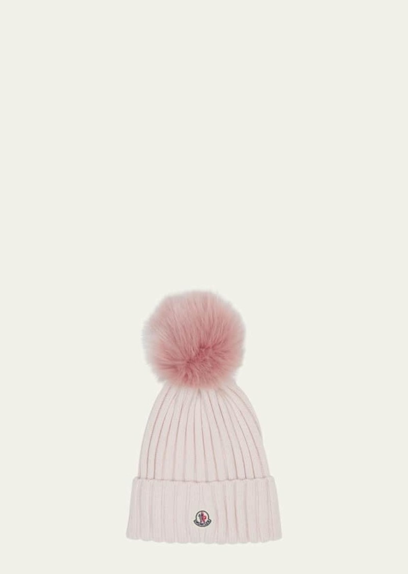 Moncler Ribbed Wool Beanie with Fur Pom