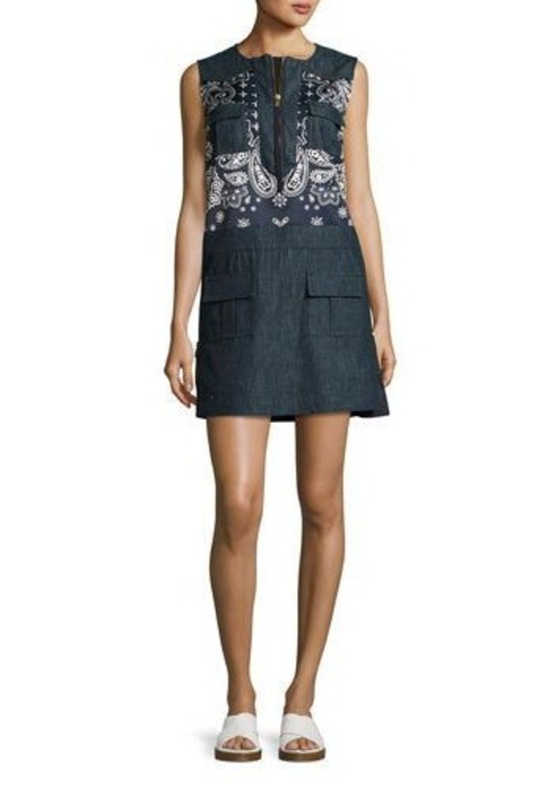 moncler moncler sleeveless bandana trim denim shift dress abv8ab81030_zoom