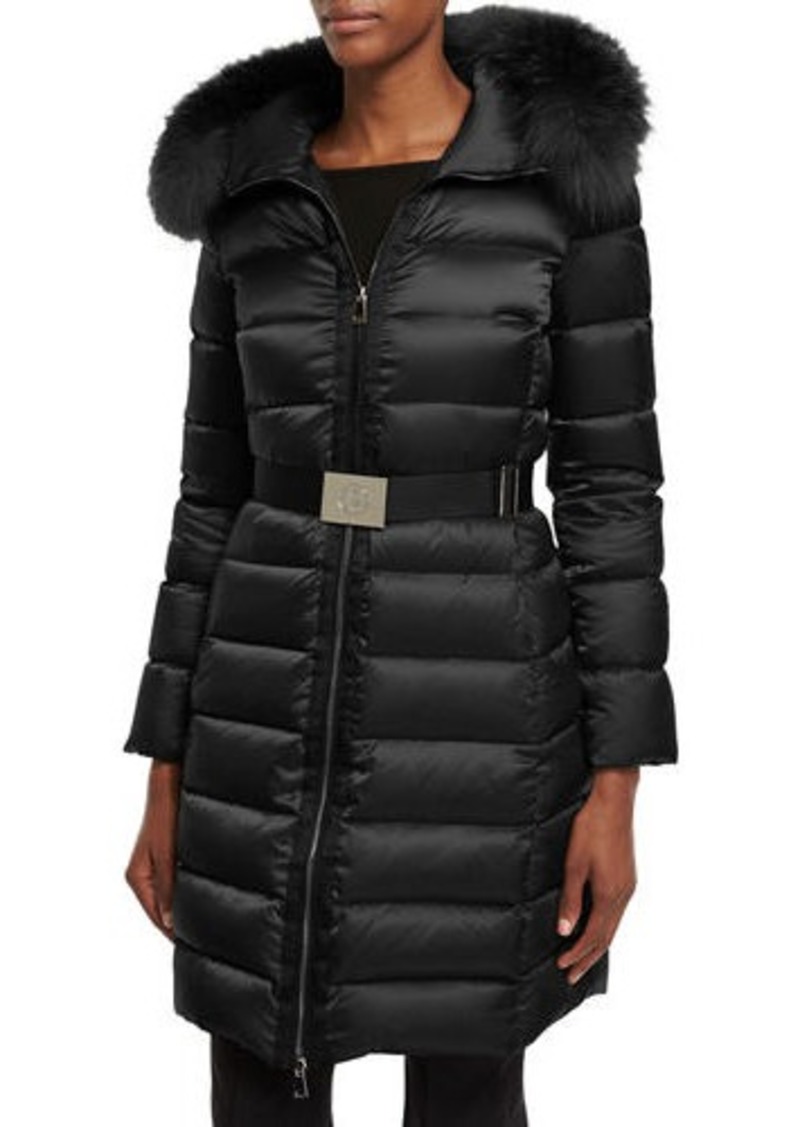 Moncler Moncler Tinuviel Shiny Quilted Puffer Coat w/Fur Hood | Outerwear