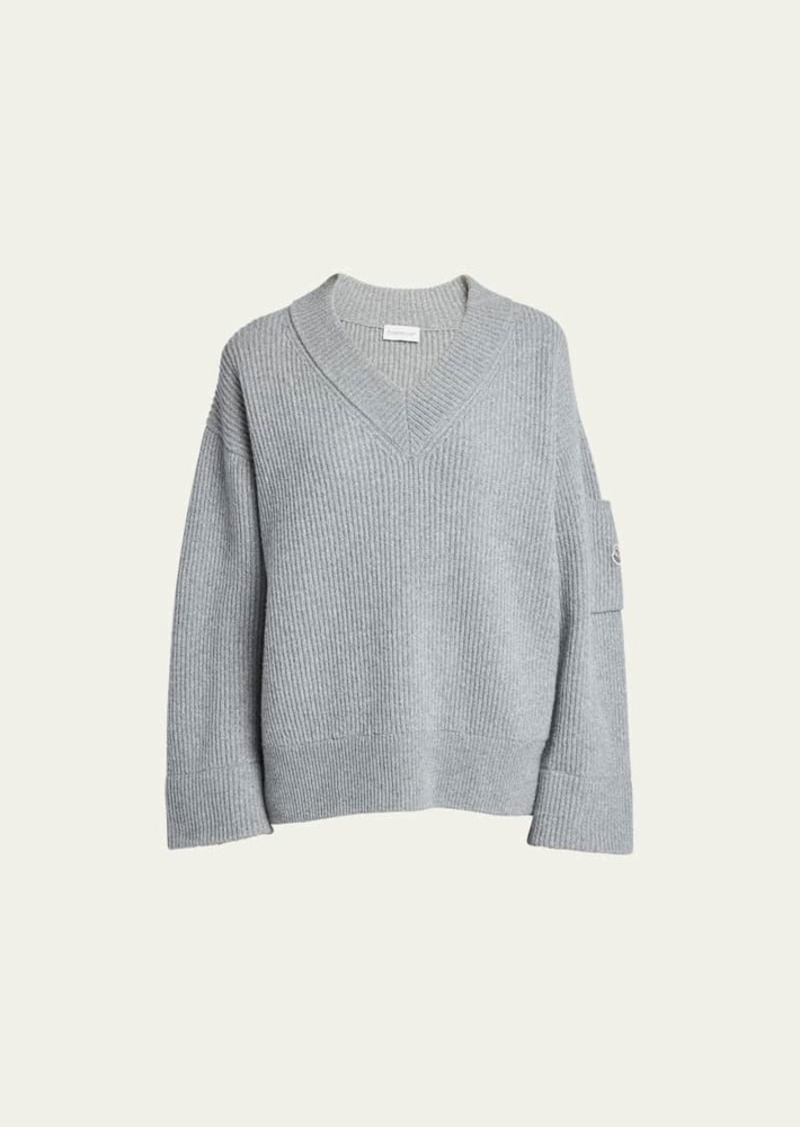 Moncler V-Neck Ribbed Wool Sweater