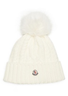Moncler Virgin Wool & Cashmere Rib Beanie with Faux Fur Pompom