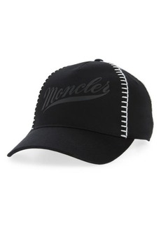 Moncler Whipstitch Detail Logo Cotton Baseball Cap