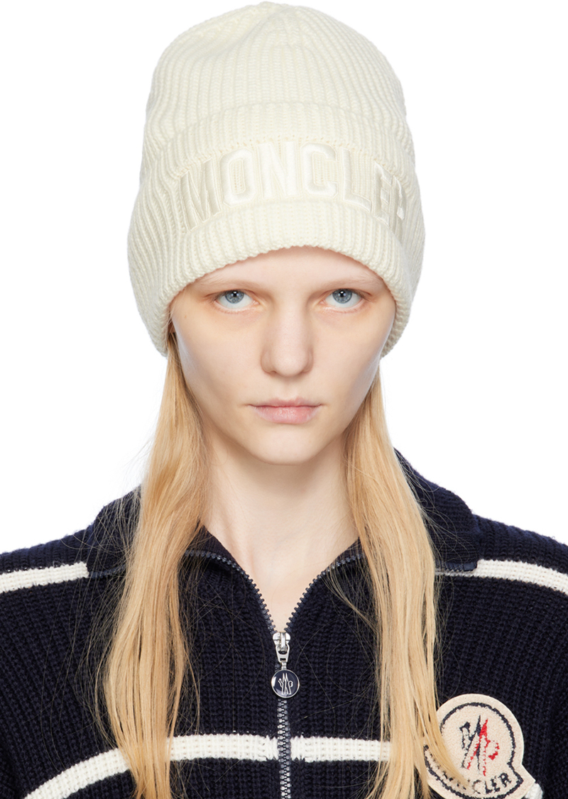 Moncler White Embroidered Beanie