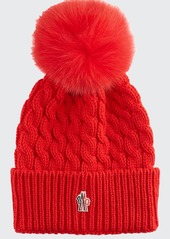 Moncler Wool Cable-Knit Fur Pom Beanie