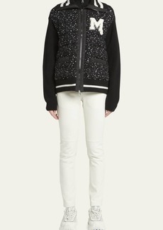 Moncler Wool Knit Cardigan with Tweed Front