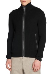 Moncler Zip Front Jacket with Leather Trim