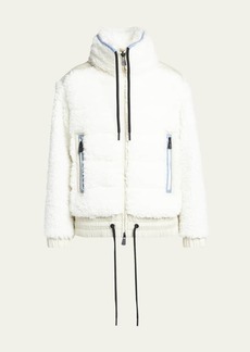 Moncler Zip-Up Faux Sherpa Drawstring Puffer Jacket