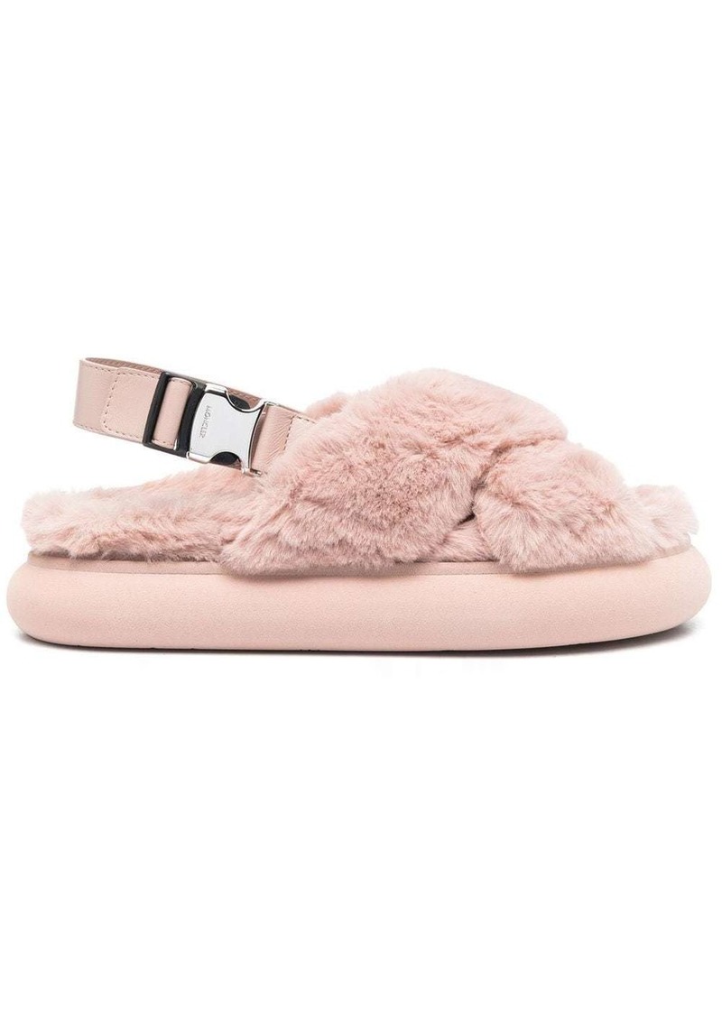 Moncler shearling cross-strap slippers