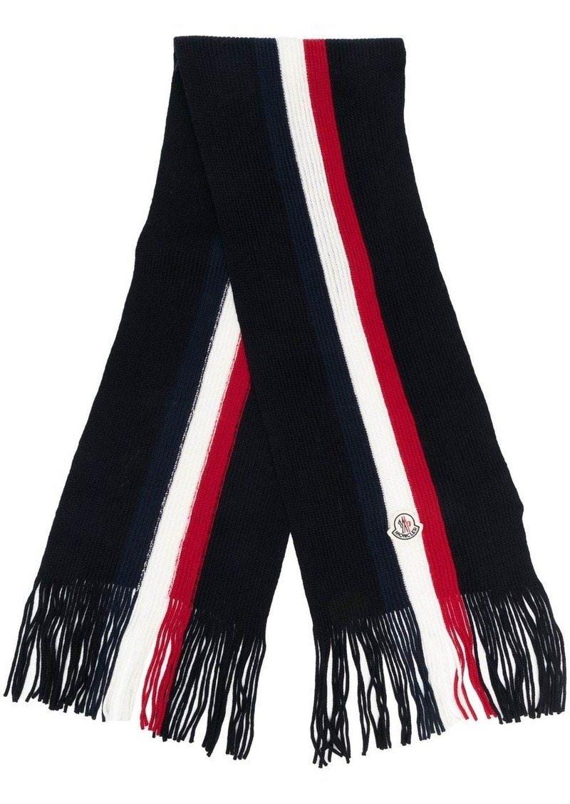 Moncler stripe-detail logo-patch scarf