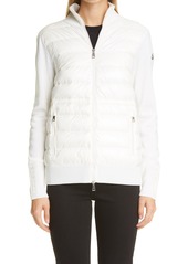 Moncler Quilted Down & Wool Long Cardigan in Ivory at Nordstrom