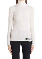 Moncler Rib Logo Wool Sweater in White at Nordstrom