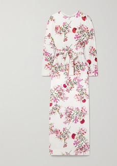 Monique Lhuillier Belted Floral-print Crepe Gown