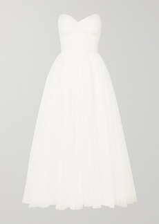 Monique Lhuillier Brie Strapless Ruched Swiss-dot Tulle Gown