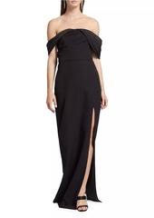 ML Monique Lhuillier Celeste Crepe Off-the-Shoulder Gown