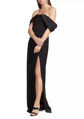 ML Monique Lhuillier Celeste Crepe Off-the-Shoulder Gown