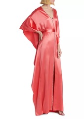 Monique Lhuillier Diamanté Trim Silk Caftan Gown