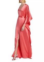 Monique Lhuillier Diamanté Trim Silk Caftan Gown