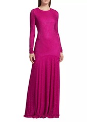 ML Monique Lhuillier Diana Crystal Diamante Long-Sleeve Gown