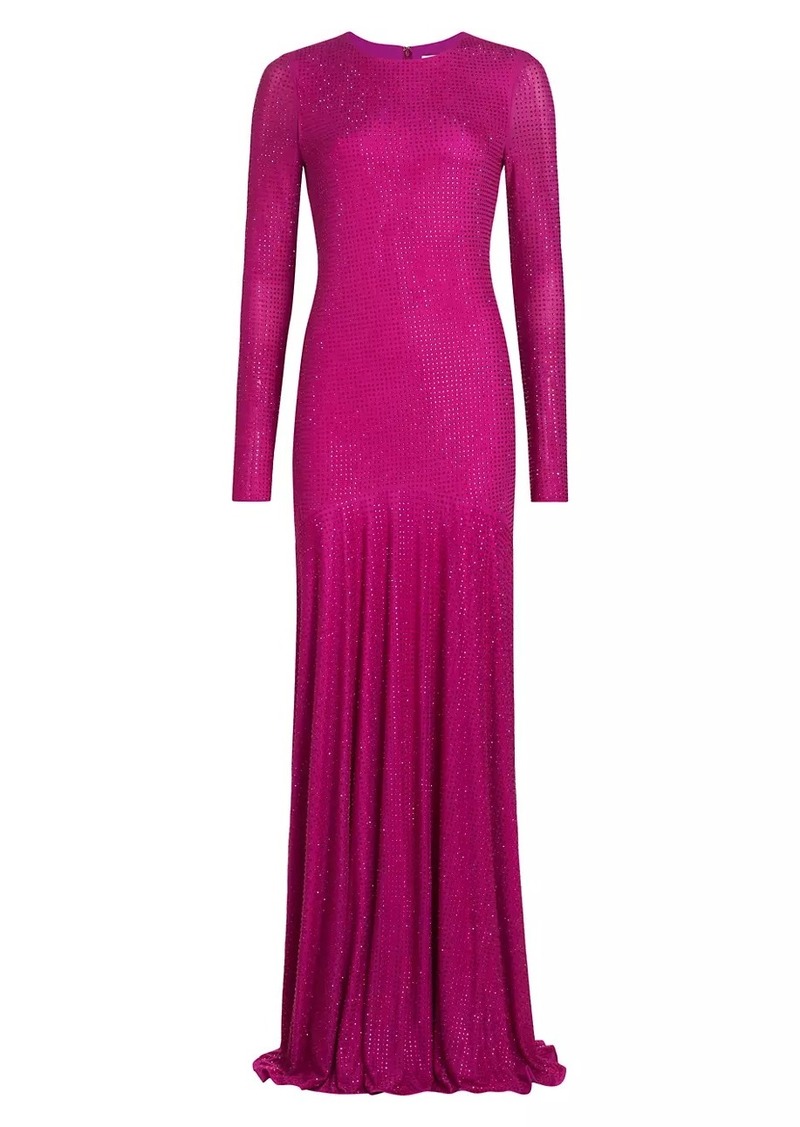 ML Monique Lhuillier Diana Crystal Diamante Long-Sleeve Gown