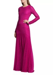 ML Monique Lhuillier Diana Crystal Diamante Long-Sleeve Gown