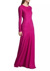 ML Monique Lhuillier Diana Crystal Diamante Long-Sleeve Gown