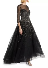 Monique Lhuillier Embellished Illusion A-Line Gown