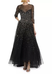 Monique Lhuillier Embellished Illusion A-Line Gown