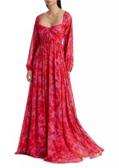 ML Monique Lhuillier Emery Abstract Chiffon Sweetheart Maxi Dress