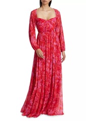 ML Monique Lhuillier Emery Abstract Chiffon Sweetheart Maxi Dress