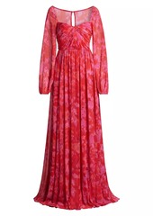 ML Monique Lhuillier Emery Abstract Chiffon Sweetheart Maxi Dress