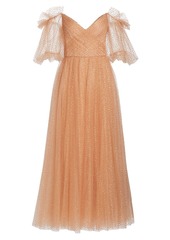 Monique Lhuillier Glitter Tulle Puff-Sleeve Gown