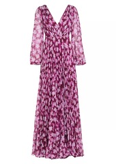 ML Monique Lhuillier Melanie Floral Chiffon Maxi Dress