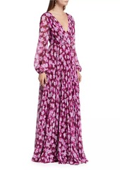 ML Monique Lhuillier Melanie Floral Chiffon Maxi Dress