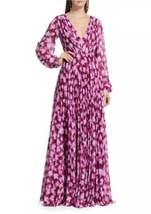 ML Monique Lhuillier Melanie Floral Chiffon Maxi Dress