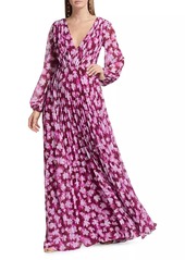 ML Monique Lhuillier Melanie Floral Chiffon Maxi Dress