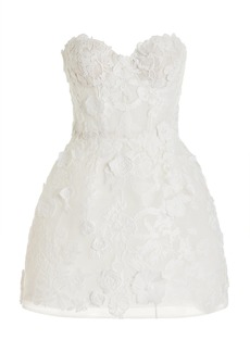 Monique Lhuillier - Appliquéd Lace Bustier Mini Dress - White - US 2 - Moda Operandi