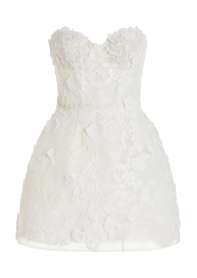 Monique Lhuillier - Appliquéd Lace Bustier Mini Dress - White - US 6 - Moda Operandi