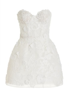 Monique Lhuillier - Appliquéd Lace Bustier Mini Dress - White - US 6 - Moda Operandi