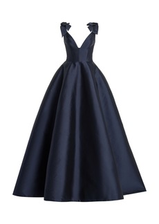 Monique Lhuillier - Bow-Detailed Silk-Blend Gown - Navy - US 6 - Moda Operandi