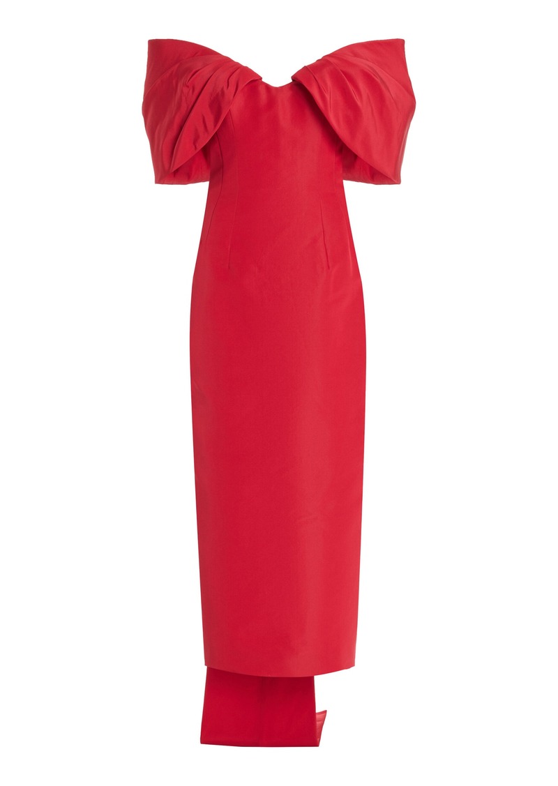 Monique Lhuillier - Bow-Effect Off-The-Shoulder Silk Maxi Dress - Red - US 4 - Moda Operandi