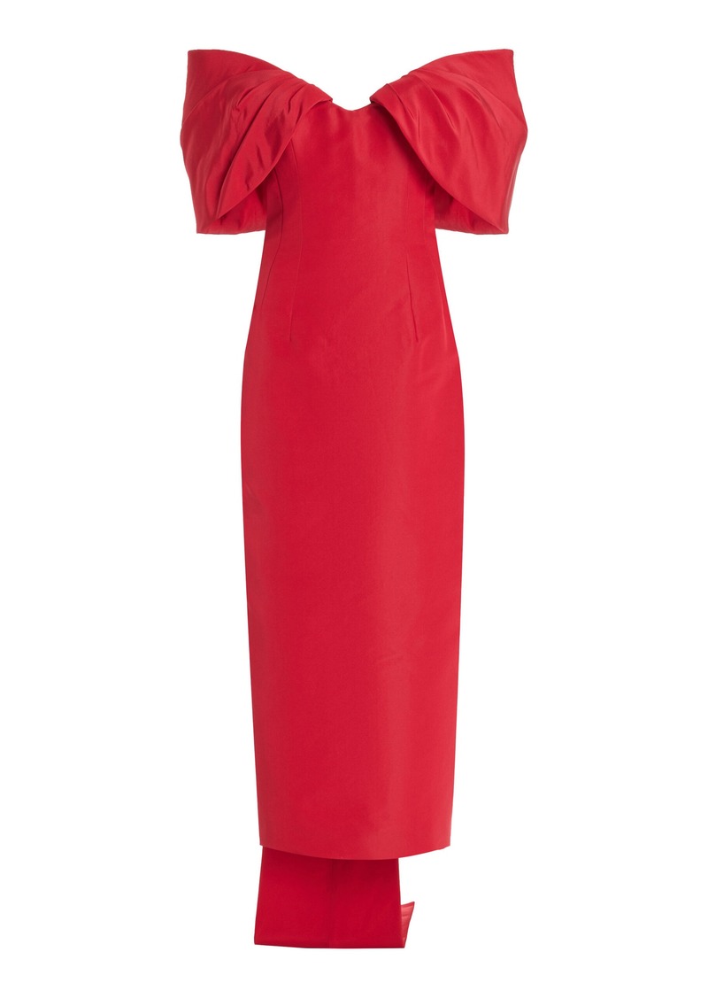 Monique Lhuillier - Bow-Effect Off-The-Shoulder Silk Maxi Dress - Red - US 2 - Moda Operandi