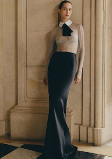 Monique Lhuillier - Collared And Bow-Tie Detailed Bodysuit - Silver - US 0 - Moda Operandi