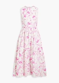 MONIQUE LHUILLIER - Cutout floral-print cotton-blend tweed midi dress - Pink - US 4