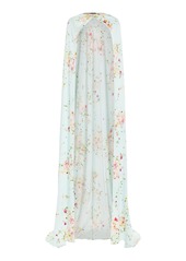 Monique Lhuillier - Floral Crepe-Backed Satin Cape - Blue - S - Moda Operandi