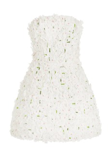 Monique Lhuillier - Floral-Embroidered Mini Dress - White - US 2 - Moda Operandi